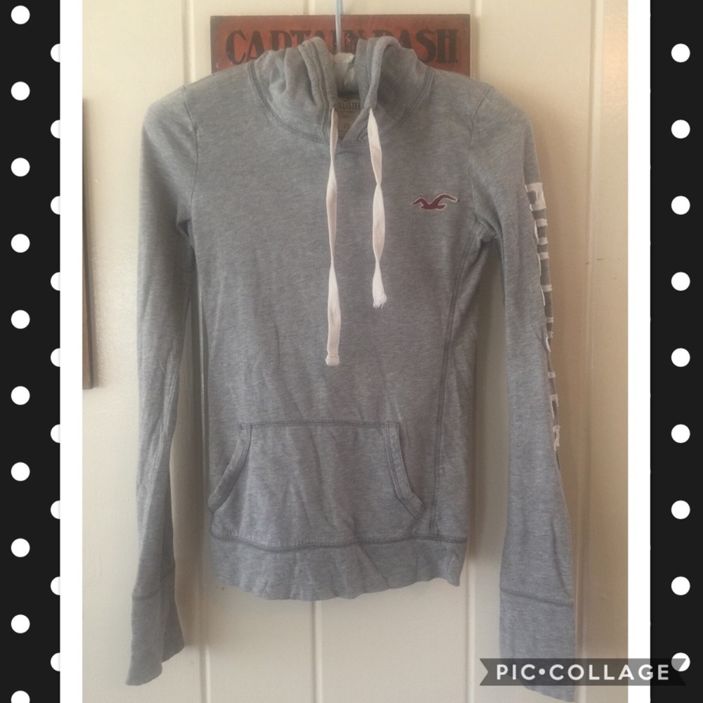 Hollister logo gray pullover hoodie t-shirt XS